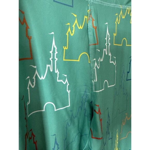 Disney Parks Green Castle Print High Rise Cropped Leggings Size Large - Picture 2 of 7